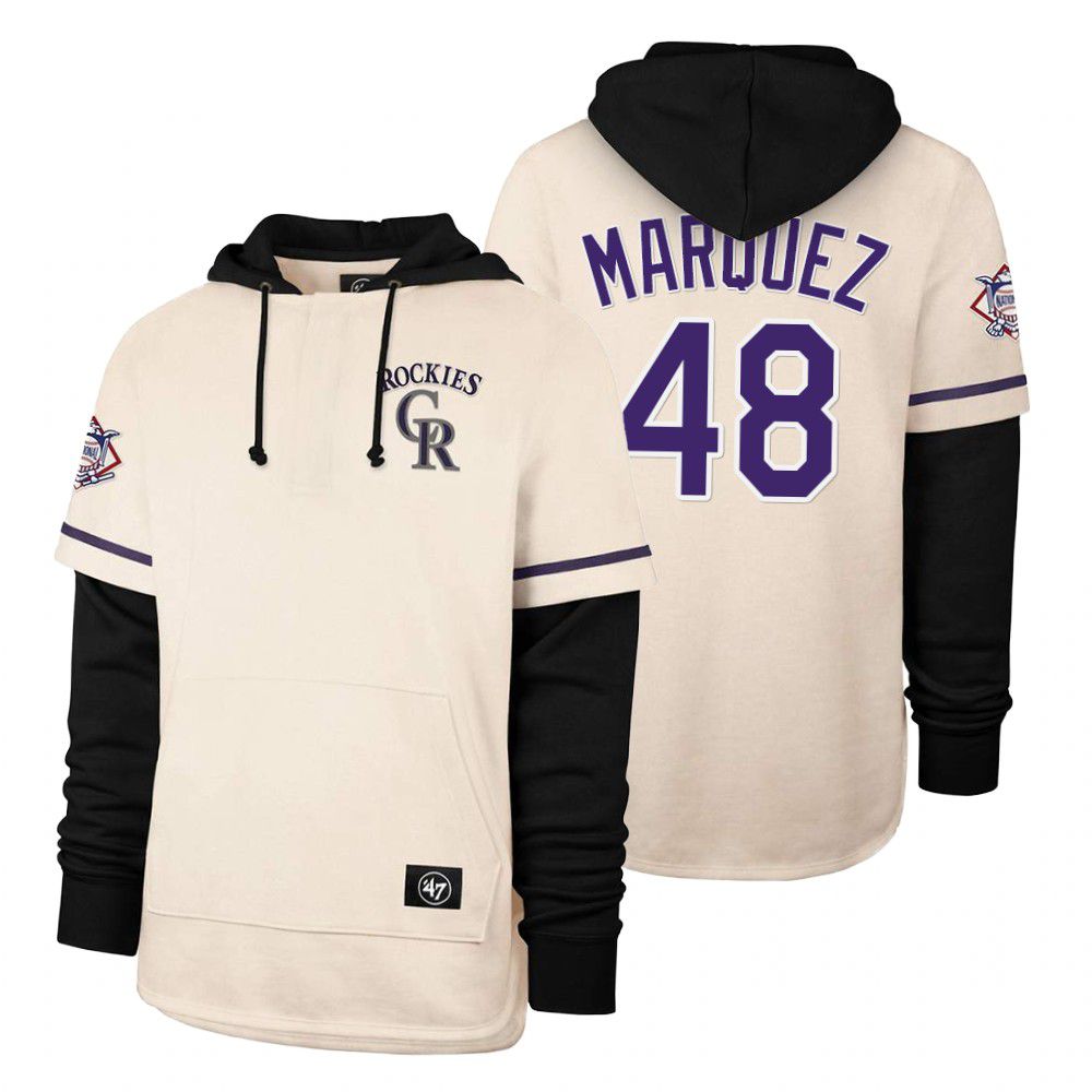 Men Colorado Rockies #48 Marquez Cream 2021 Pullover Hoodie MLB Jersey
